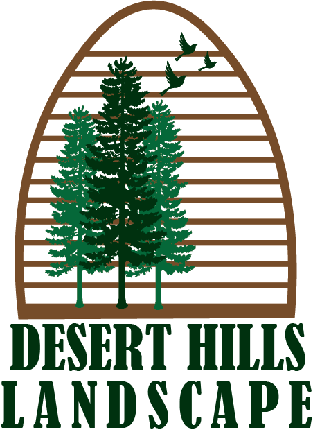 Logo with pine trees and birds flying over them
