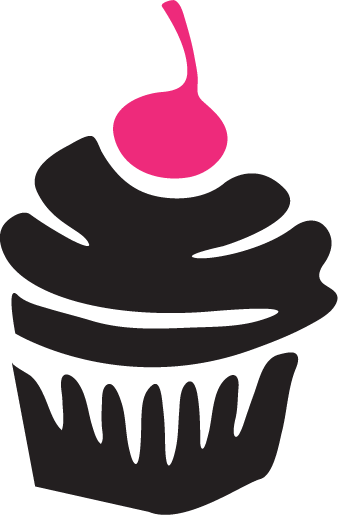 a pink and black cupcake illustration