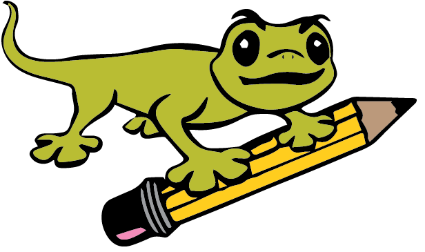 an image of the mascot of the school holding a pencil